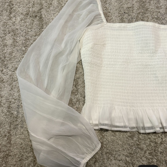 Hollister Tops - Hollister White Smocked Blouse with Sheer Sleeves
